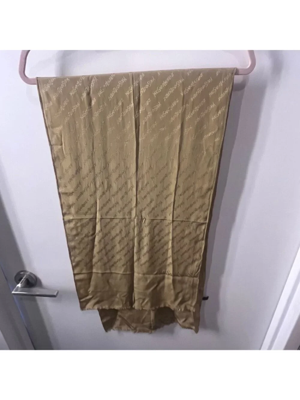 VTG YVES SAINT LAURENT Olive Silk Scarf Made in Japan